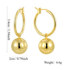E0788 Simple Round Ball Earrings for Women, Brass Gold-Plated, Elegant Smooth Geometric Large Hoop Earrings