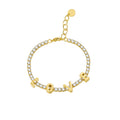 Gold-Plated Brass Heart CZ Chain Bracelet with gold-tone brass construction