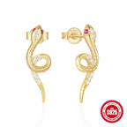 New925Sterling Silver Color Diamond Snake-shaped Ear Jewelry Ear Stud Creative Micro-inlaid Zircon Full Diamond Earrings