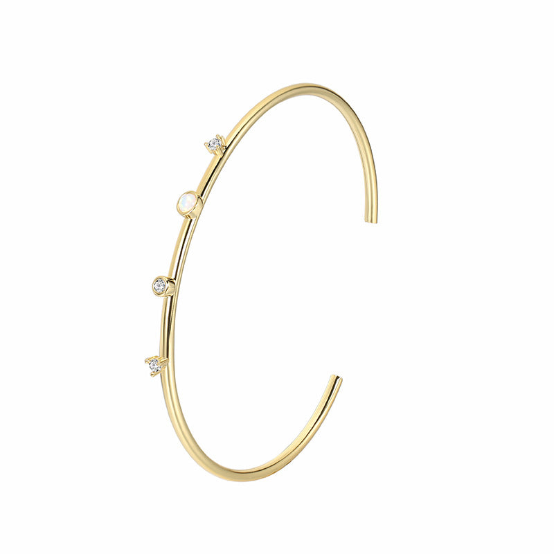 B0083 gold Round Open Adjustable Bracelet for Women, Simple Design with Zircon Inlay