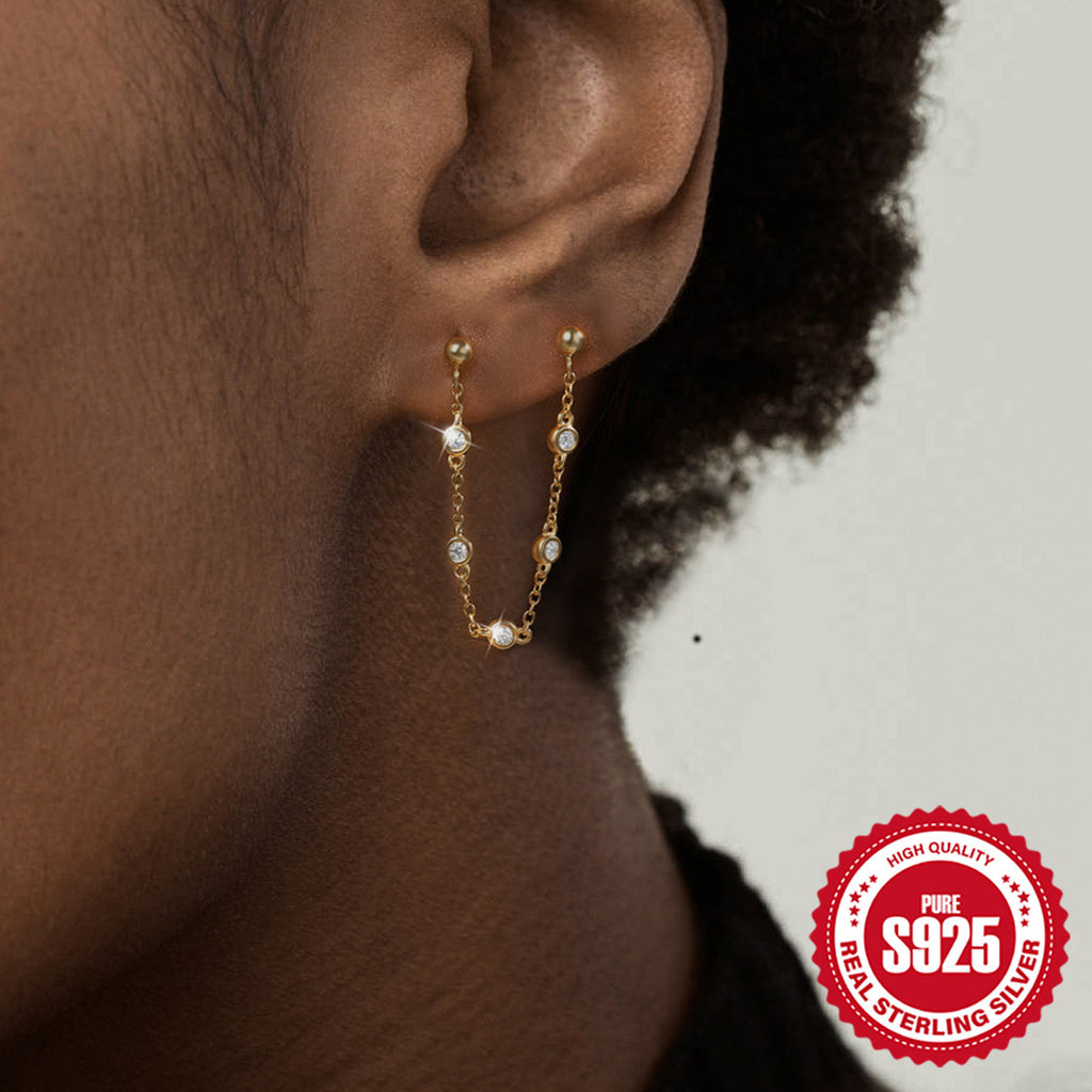 New925Sterling Silver Inlaid Diamond Five-Pointed Star Chain Tassel Ear Thread Earrings Hot-Selling Minimalist Style Earrings for Women