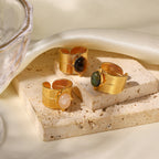 2H 18K Gold Stainless Steel Wide Adjustable Stone Ring Hip Hop Fashionable Unisex Ring