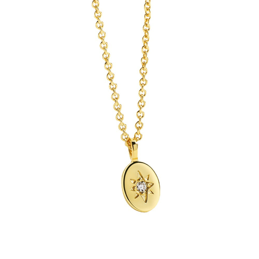 N0067 Little Round Pendant Necklace for Women with Design Sense, Star Vintage Necklace Jewelry