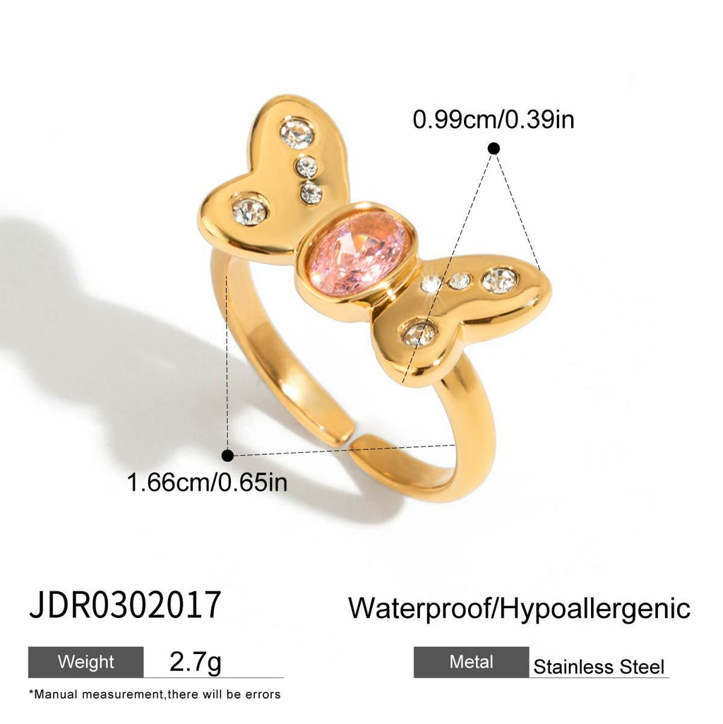 Stainless Steel Pink Zircon Ring Non-Fading Jewelry Non-Fading Accessories