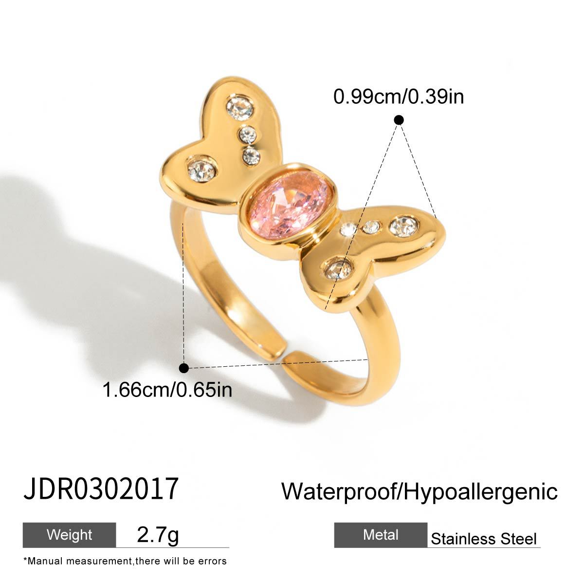 Stainless Steel Pink Zircon Ring Non-Fading Jewelry Non-Fading Accessories