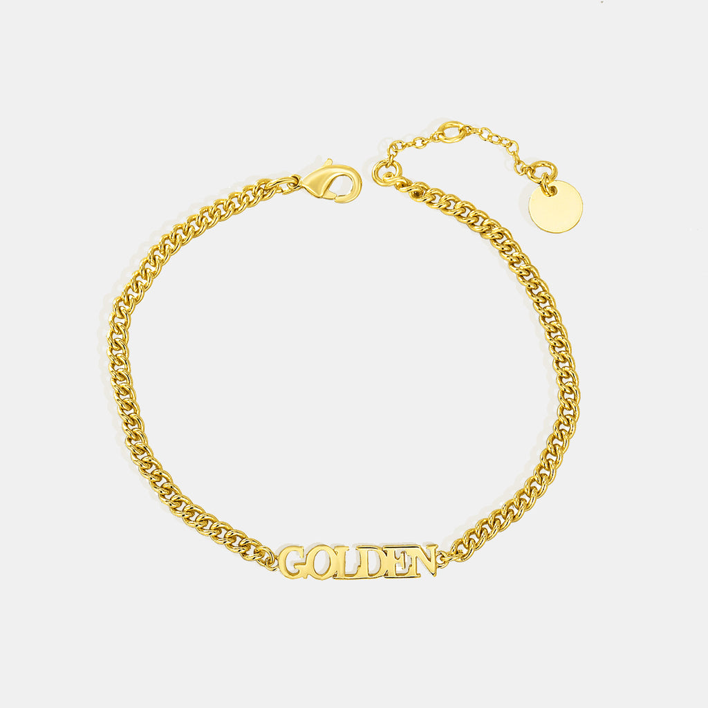 Gold-Plated Brass Cuban Link Chain Bracelet with Linked Detail featuring linked detailing
