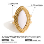 Stainless Steel18K Gold and Black Agate Open Ring Heavy Craft Retro Export Jewelry for Women