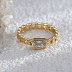 R0585 Trendy Cool Hip-Hop Chain Ring for Women Vintage Square Zircon Inlaid Ring