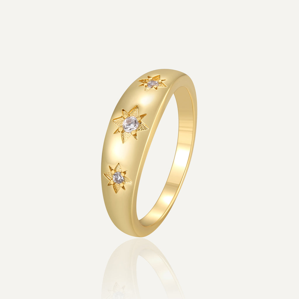 R0153 Japanese and Korean Minimalist Design Hexagram Zirconia Ring for Women Brass Gold Plated Cool Style