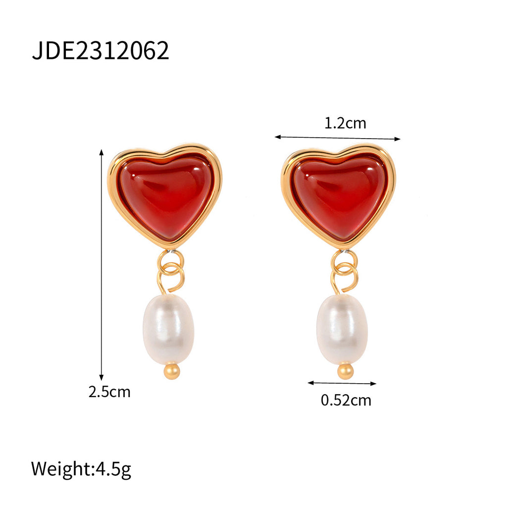 2H Stainless Steel Pearl Earrings Love Heart Stud Earrings Ear Jewelry 18K Gold Plated Jewelry