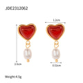 18K Gold-Plated Stainless Steel Stud Earrings with Heart Pearl Detail — alternate product view — jewelry finish and design detail