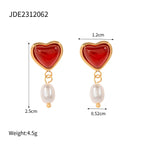 2H Stainless Steel Pearl Earrings Love Heart Stud Earrings Ear Jewelry 18K Gold Plated Jewelry