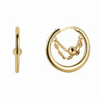 E0408 Brass Gold-Plated Faceted Bead Hoop Earrings for Women Chain Hollow Round Ear Jewelry