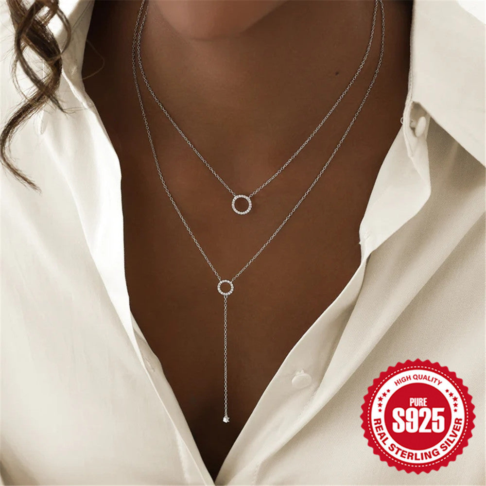 S925 Sterling Silver Circle Necklace Minimalist Pendant