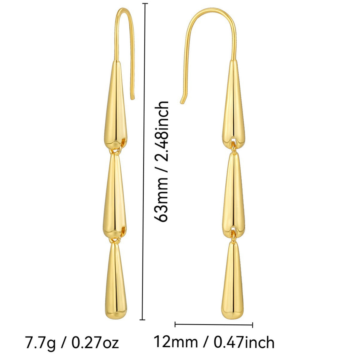 E0707 Design Sense Water Drop Streamline Long Hook Earrings Vintage Minimalist Earrings