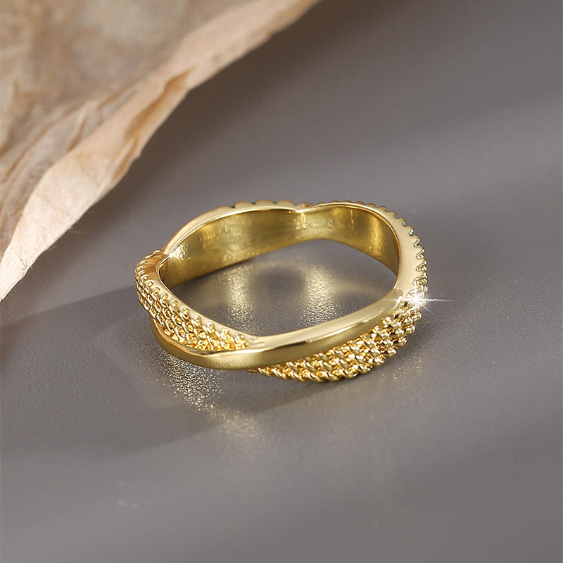 R0429 Design Sense Green Zircon Irregular Shape Ring for Women Brass Gold-Plated Ring