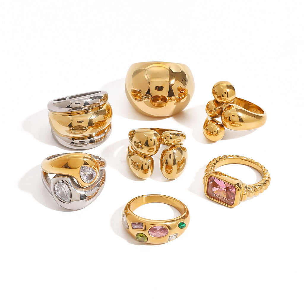 Stainless Steel Exaggerated Zircon Ring Vintage Item rings