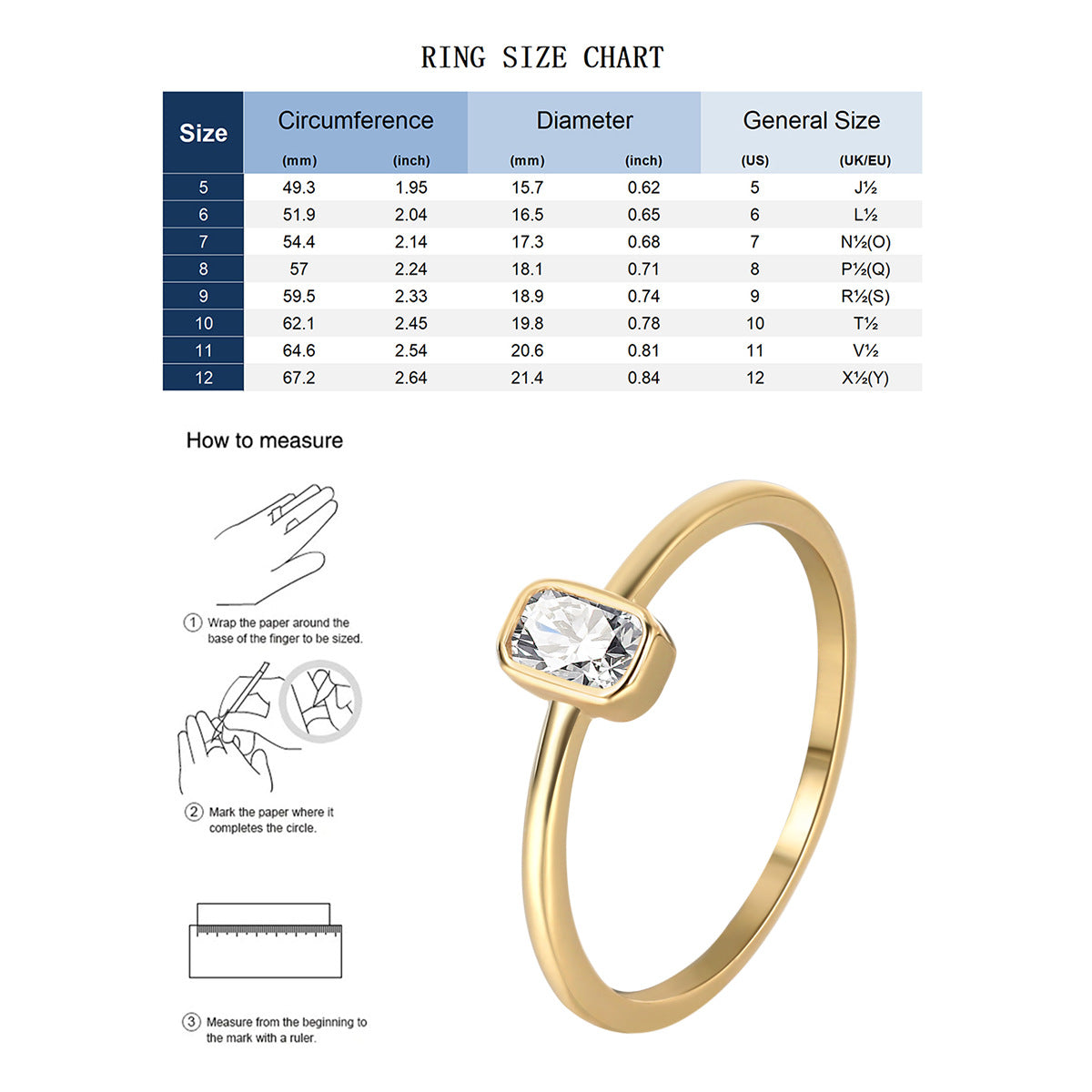 R0250 French Fashion Simple Square Zircon Ring for Women Fresh Versatile Design Ring