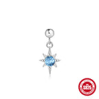 New925Sterling Silver Blue Inlaid Diamond Eight-Pointed Star Heart Round Ball Threaded Ear Bone Stud Hot-Selling Earrings