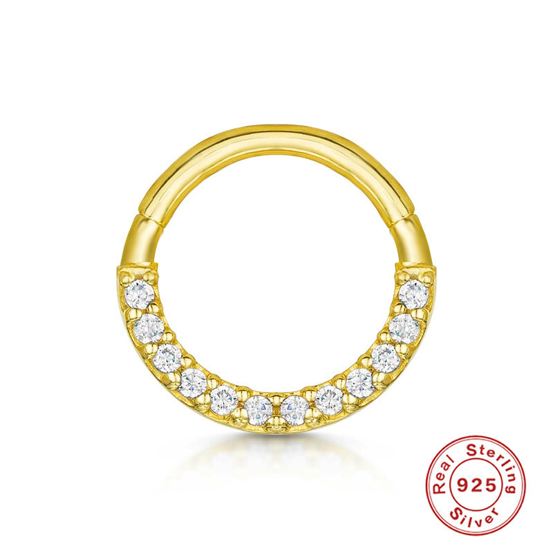 S925Sterling Silver Piercing Cartilage Jewelry Nose Ring with Diamond Ear Clip Ear Cuff Hot Trend Ear Bone Stud