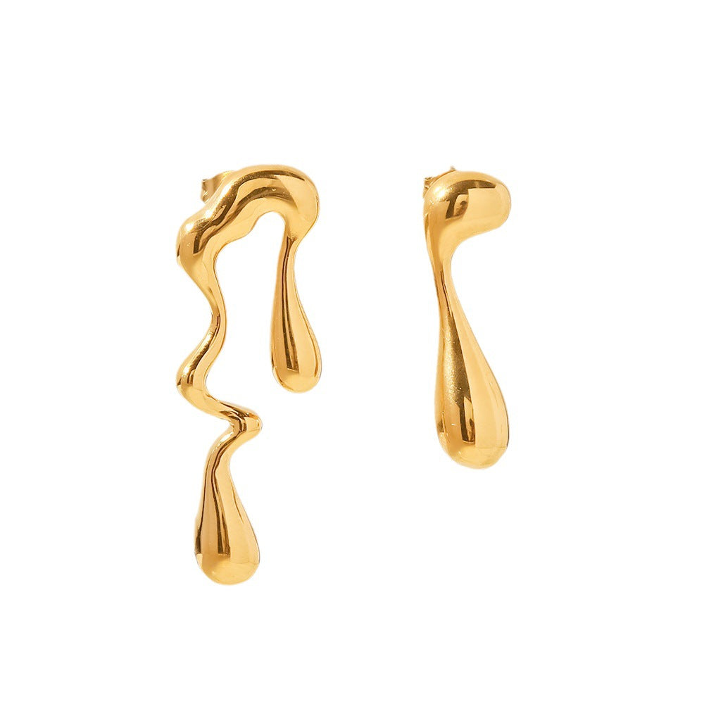2H 18K Gold-plated Stainless Steel Irregular Water Drop Shape Design Earrings for Women Fashionable Versatile Geometric Earrings