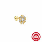 S925Sterling Silver Flat Push Piercing Zircon Earrings Fan-shaped Tassel Ear Jewelry Ear Cuff