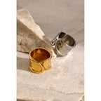 2H 18K Gold Stainless Steel Ring Unique Design Hammered Asymmetric Open Ring