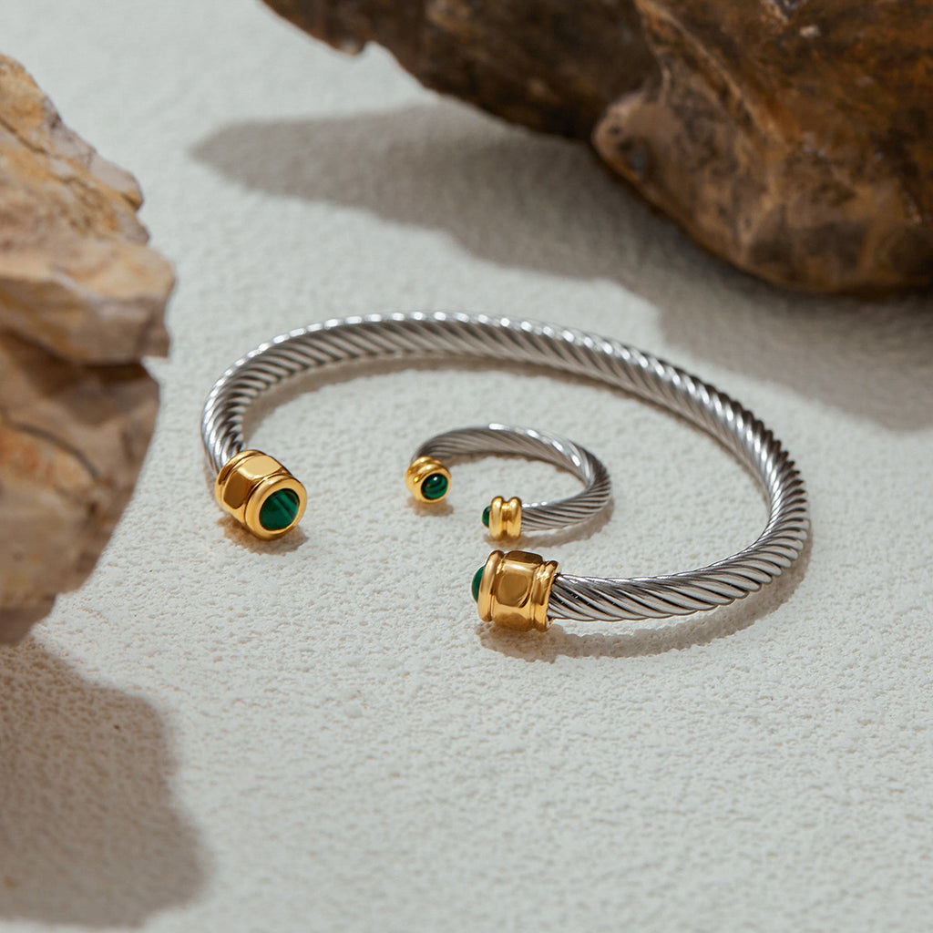 2H Natural Stone Stainless Steel Open Bracelet Non-Fading Jewelry Accessories