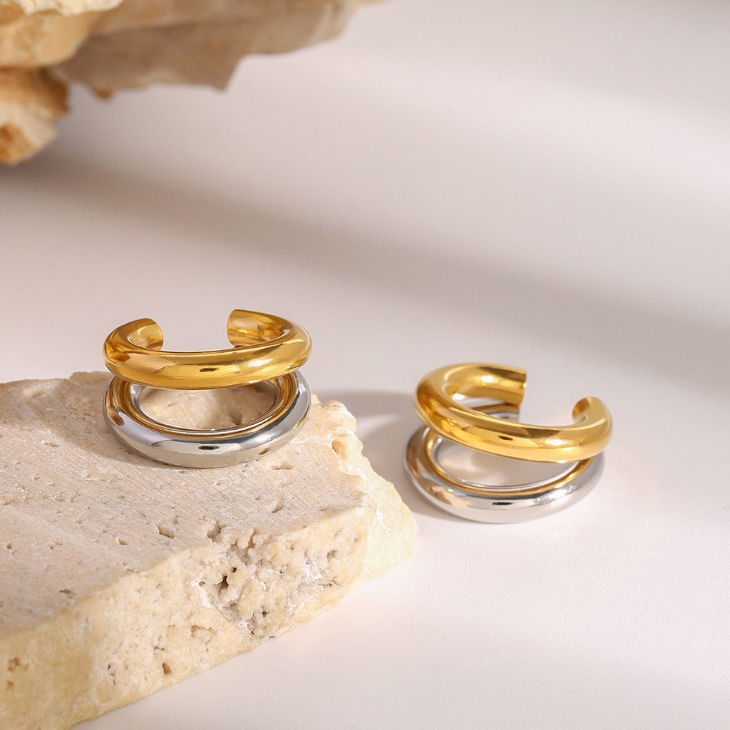 Stainless Steel Double c Non-Pierced Ear Cuff Earrings Non-Fading Ear Jewelry