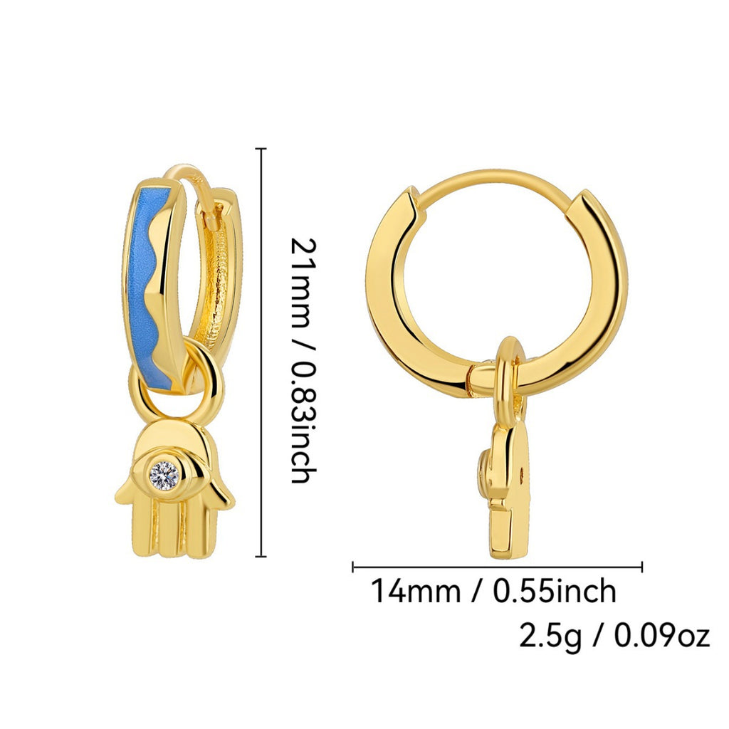 E0703 Creative Palm Inlaid Demon Eye Zircon Earrings for Women Fashion Hip-Hop Style Resin Earrings