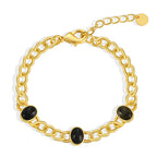 B0130 Hip-Hop Style Trendy Cool Bracelet for Women, Copper Plated with Real Gold, Simple Black Onyx Fashion