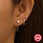 S925Sterling Silver Inlaid Diamond Star Moon Horse Eye Stud Earrings Hoop Earrings Hot-Selling Trendy Earrings Set