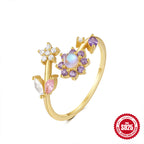 S925Sterling Silver Heart Flower Inlaid Diamond Open Ring Korean Style Opal Index Finger Ring