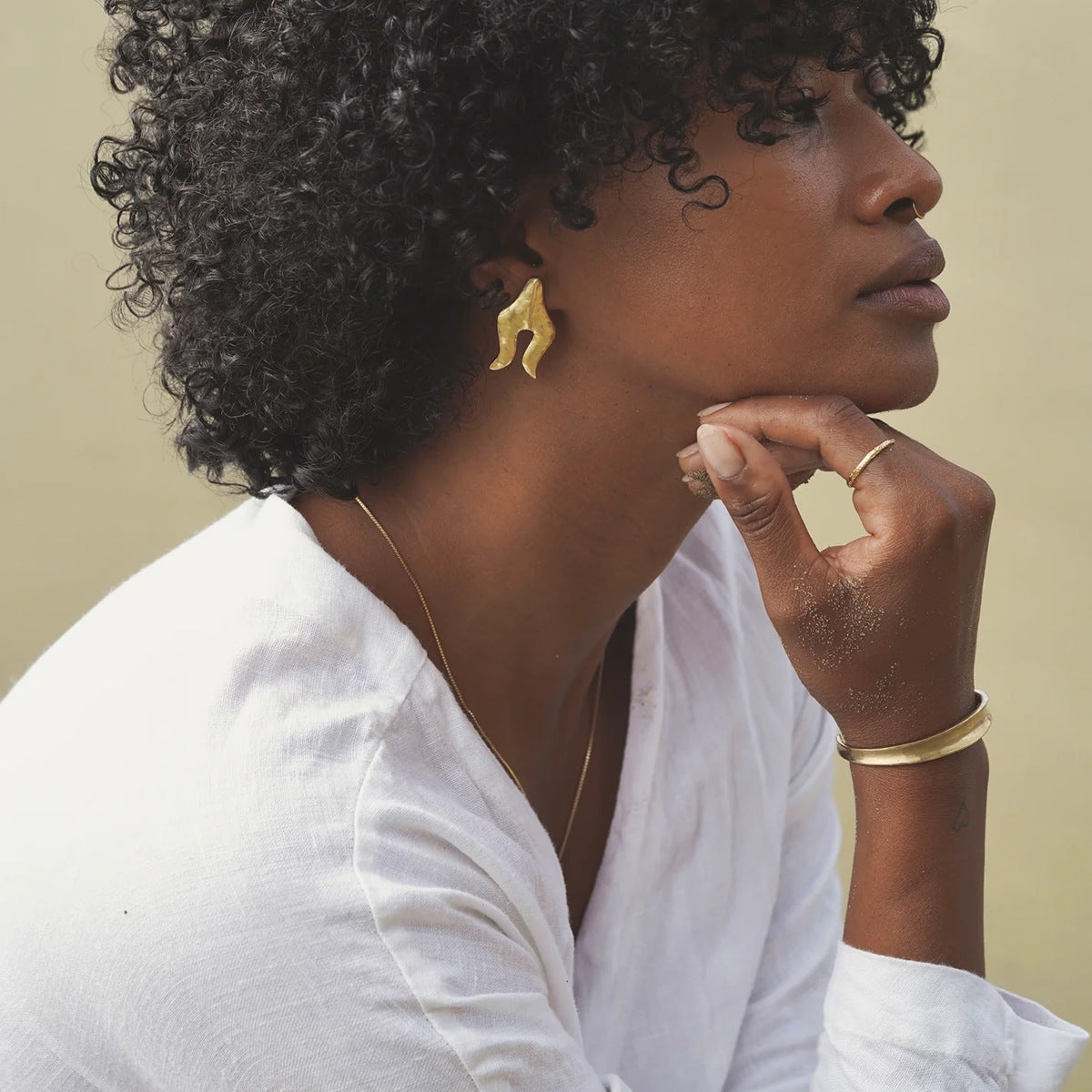 2H 18K Gold Stainless Steel Concave Smooth Open Bracelet  Minimalist Bracelet