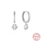 S925Sterling Silver Single Diamond Earrings Hoop Earrings Ear Clips Korean Style Earrings