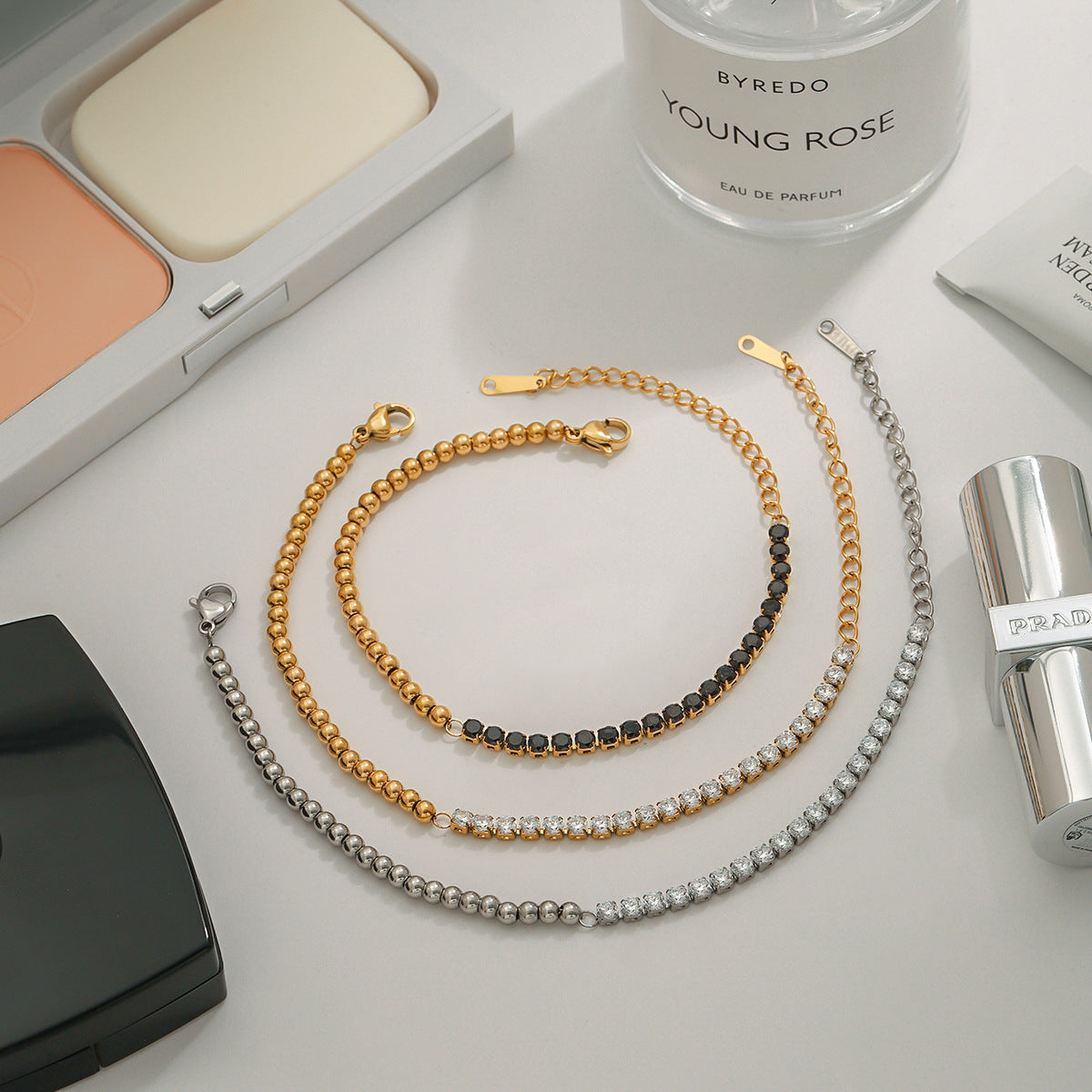 2H Stainless Steel Zircon Bracelet Stacked Women's Jewelry Non-Fading Accessories