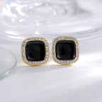 E0715 Korean Style Black Square Epoxy Stud Earrings for Women Simple Fashion Micro Inlaid Zircon Earrings