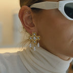 Cross Imitation Pearl Earrings Non-Fading Jewelry for Women Stainless Steel