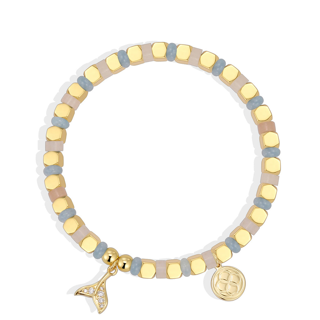 B0298 Fashion Leaf Inlaid Zircon Bracelet Daily Chalcedony Stone Beaded