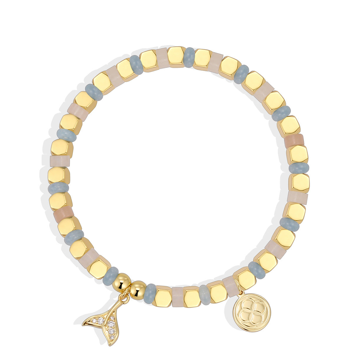 B0298 Fashion Leaf Inlaid Zircon Bracelet Daily Chalcedony Stone Beaded