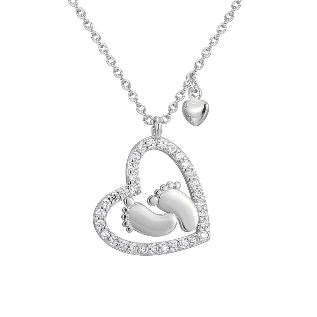 CYN0111 Heart Footprint Copper Necklace Baby Heart-Shaped Foot Pendant Footprints of Love Collarbone Chain