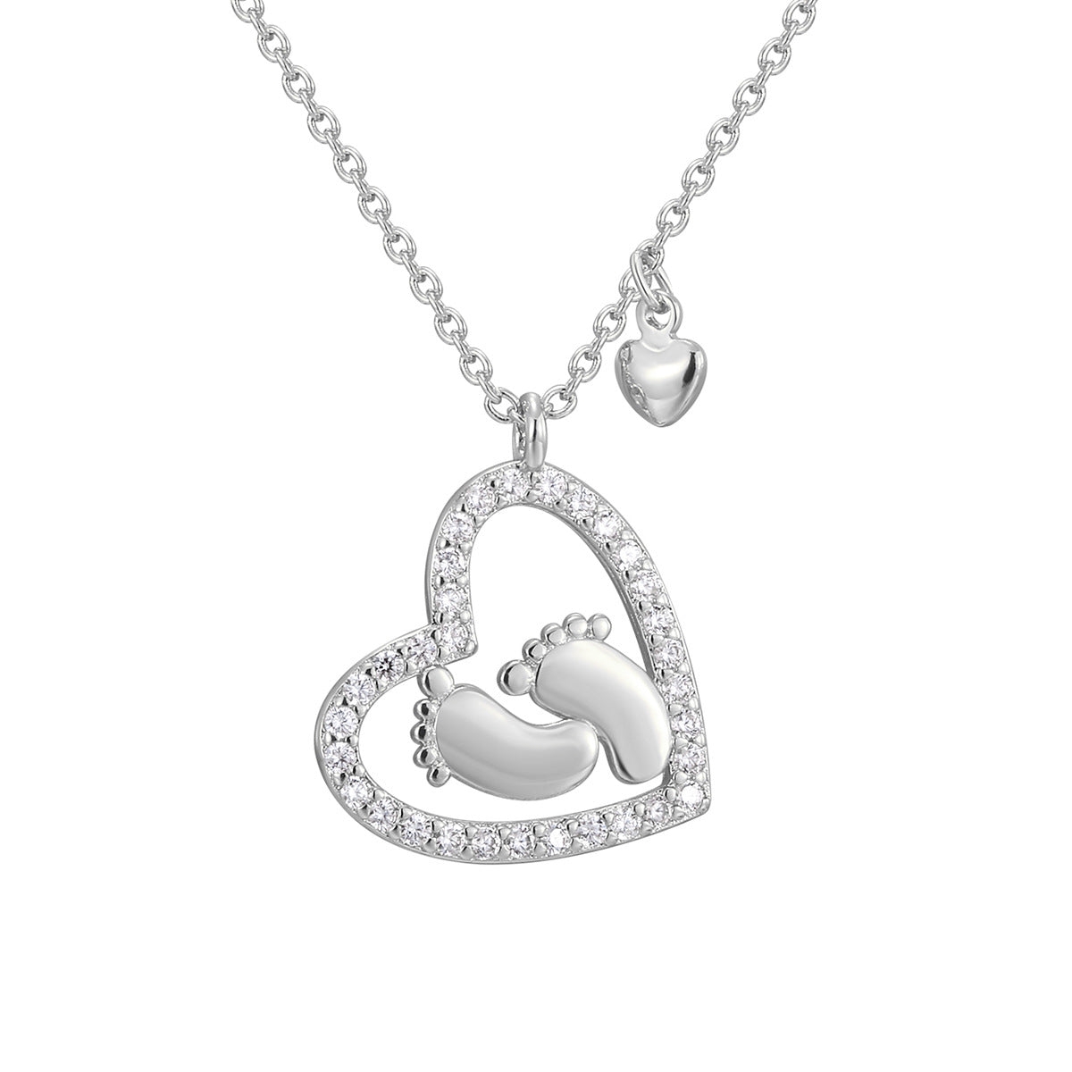 CYN0111 Heart Footprint Copper Necklace Baby Heart-Shaped Foot Pendant Footprints of Love Collarbone Chain