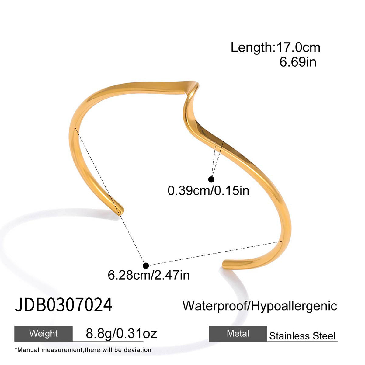 18k Gold Open Bracelet Jewelry Non-Fading Stainless Steel Accessories