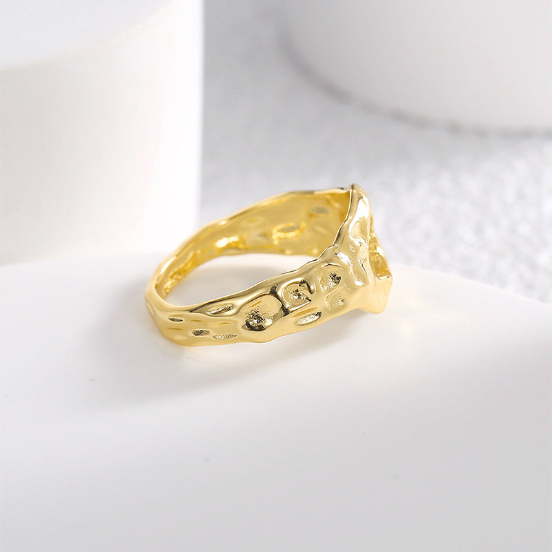R0471 Exaggerated Irregular Concave-Convex Surface Design Ring for Women Brass Gold-Plated Ring