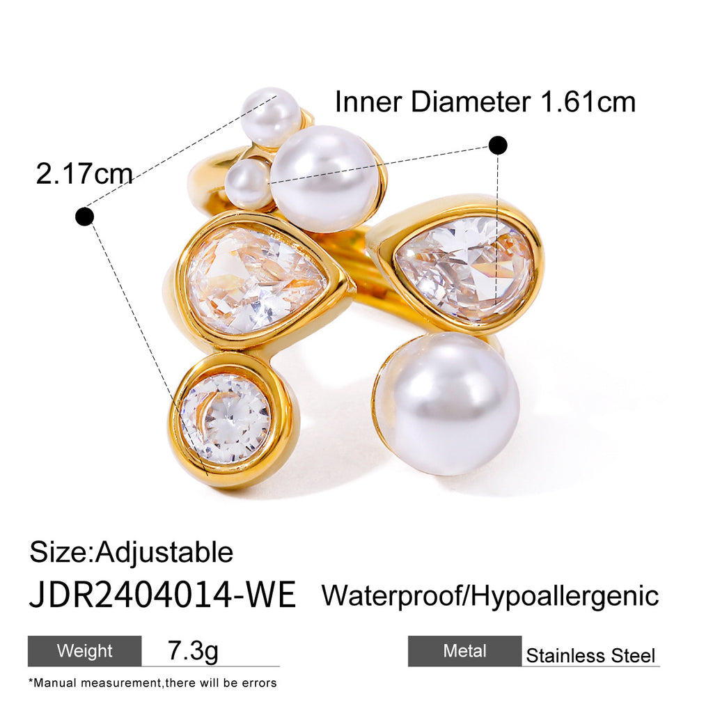 2H Stainless Steel Pearl Exaggerated Ring Ring rings Non-Fading Jewelry