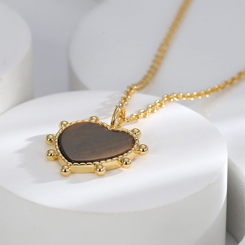 Gold-Plated Tiger Eye Heart Vintage Necklace — side profile