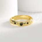 R0463 Simple Black Zircon Ring for Women Fashion Irregular Concave Texture Ring