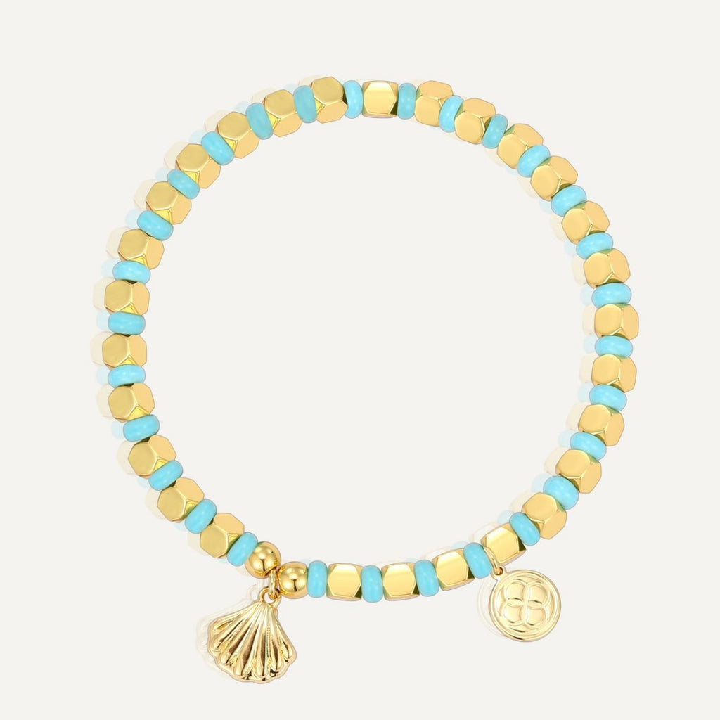 B0256 Vintage Ocean Shell Beaded Vacation Turquoise Bracelet