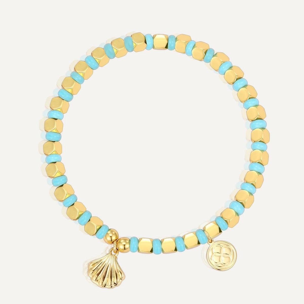 B0256 Vintage Ocean Shell Beaded Vacation Turquoise Bracelet