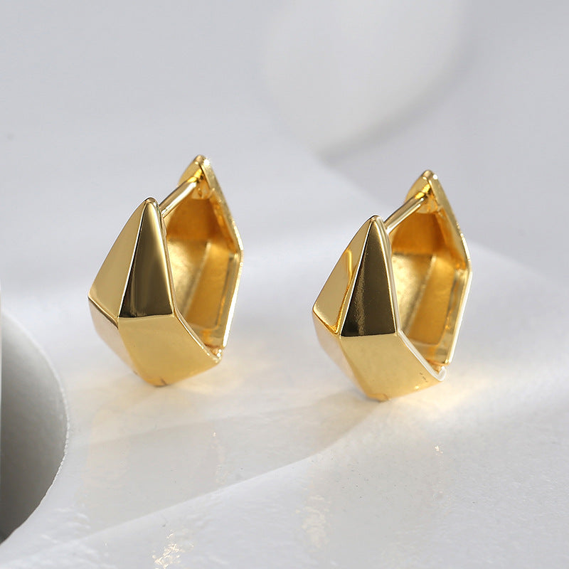E0581 Design Sense Geometric Multi-sided Three-dimensional Earrings for Women Simple and Cool Style Ear Hoops